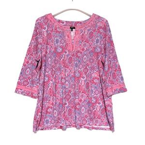 Talbots Tunic Top Petite Plus SZ 2Xp Pink Medallion Print Modal Pima Cotton NWT